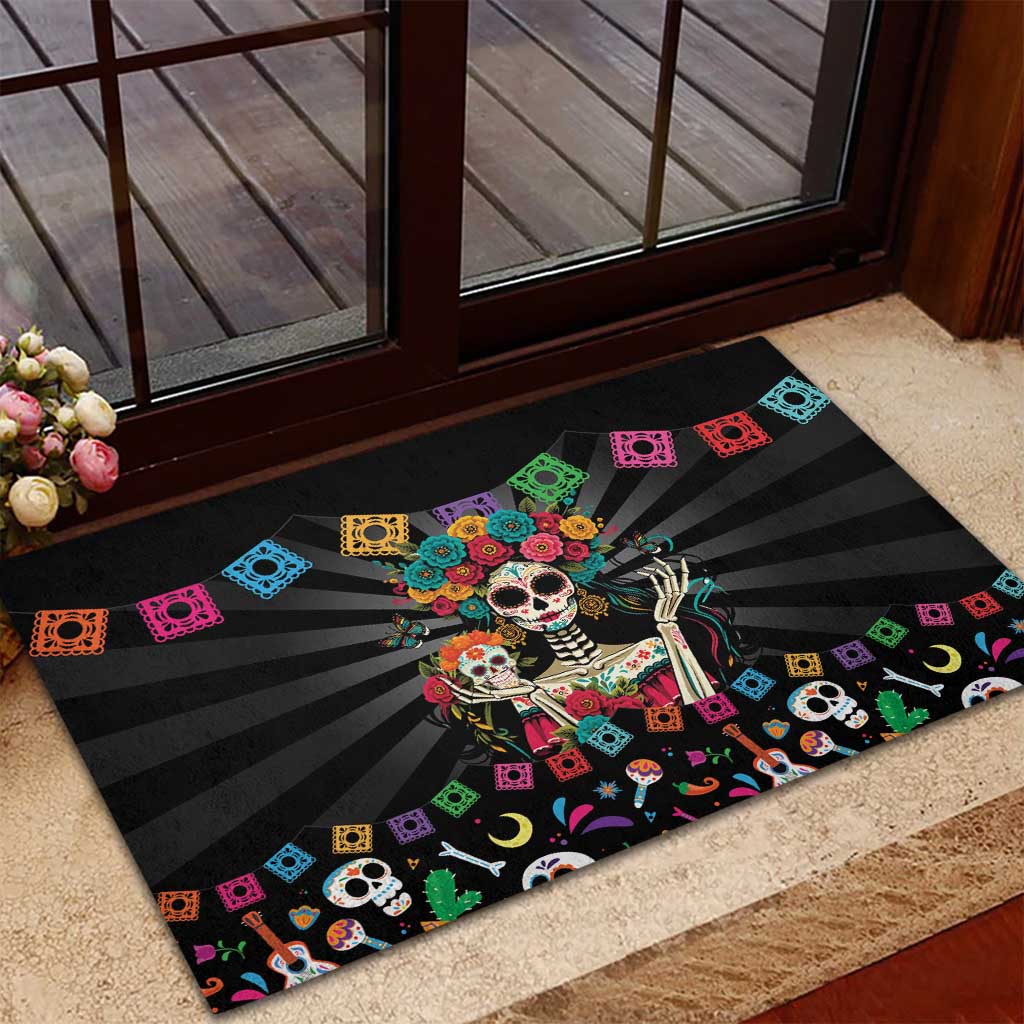 Mexican La Catrina Rubber Doormat Viva Mexico Dia De Muertos - Wonder Print Shop