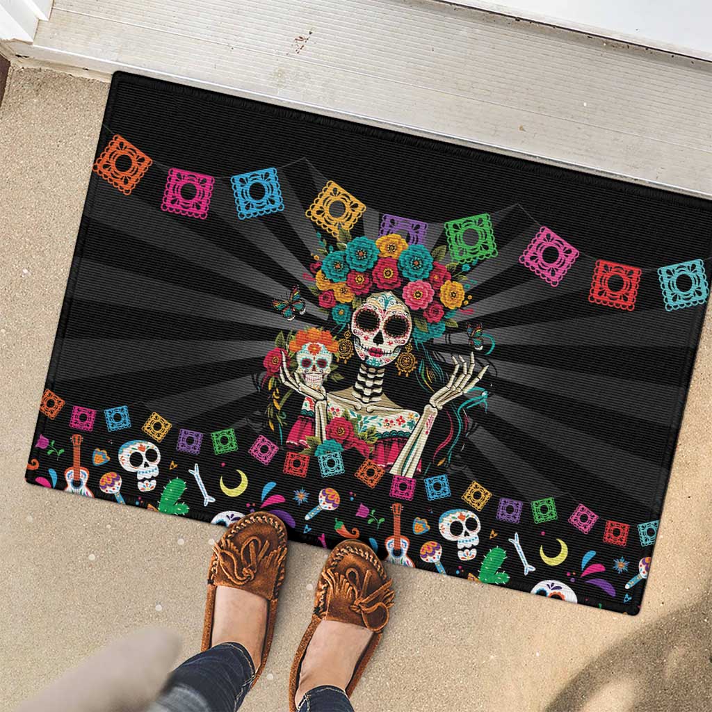 Mexican La Catrina Rubber Doormat Viva Mexico Dia De Muertos - Wonder Print Shop