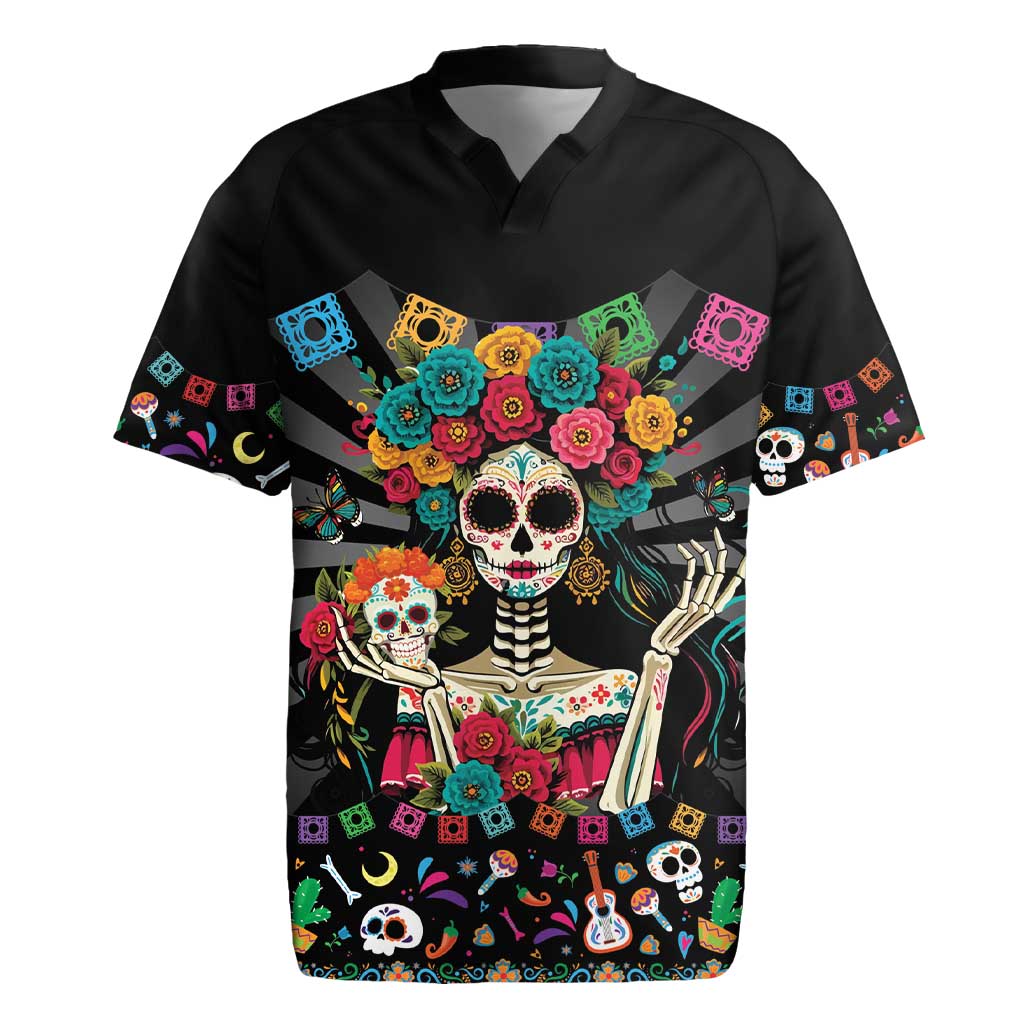 Mexican La Catrina Rugby Jersey Viva Mexico Dia De Muertos - Wonder Print Shop