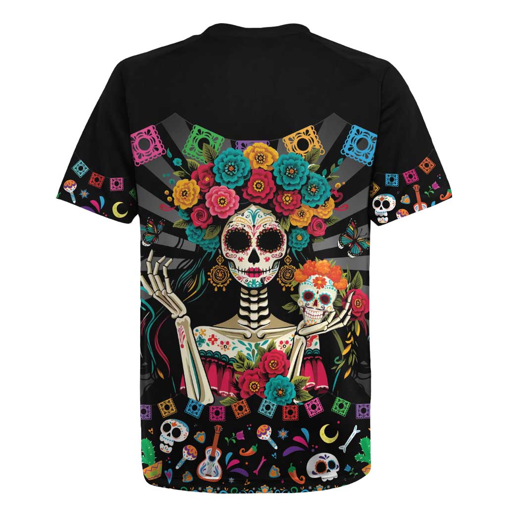 Mexican La Catrina Rugby Jersey Viva Mexico Dia De Muertos - Wonder Print Shop