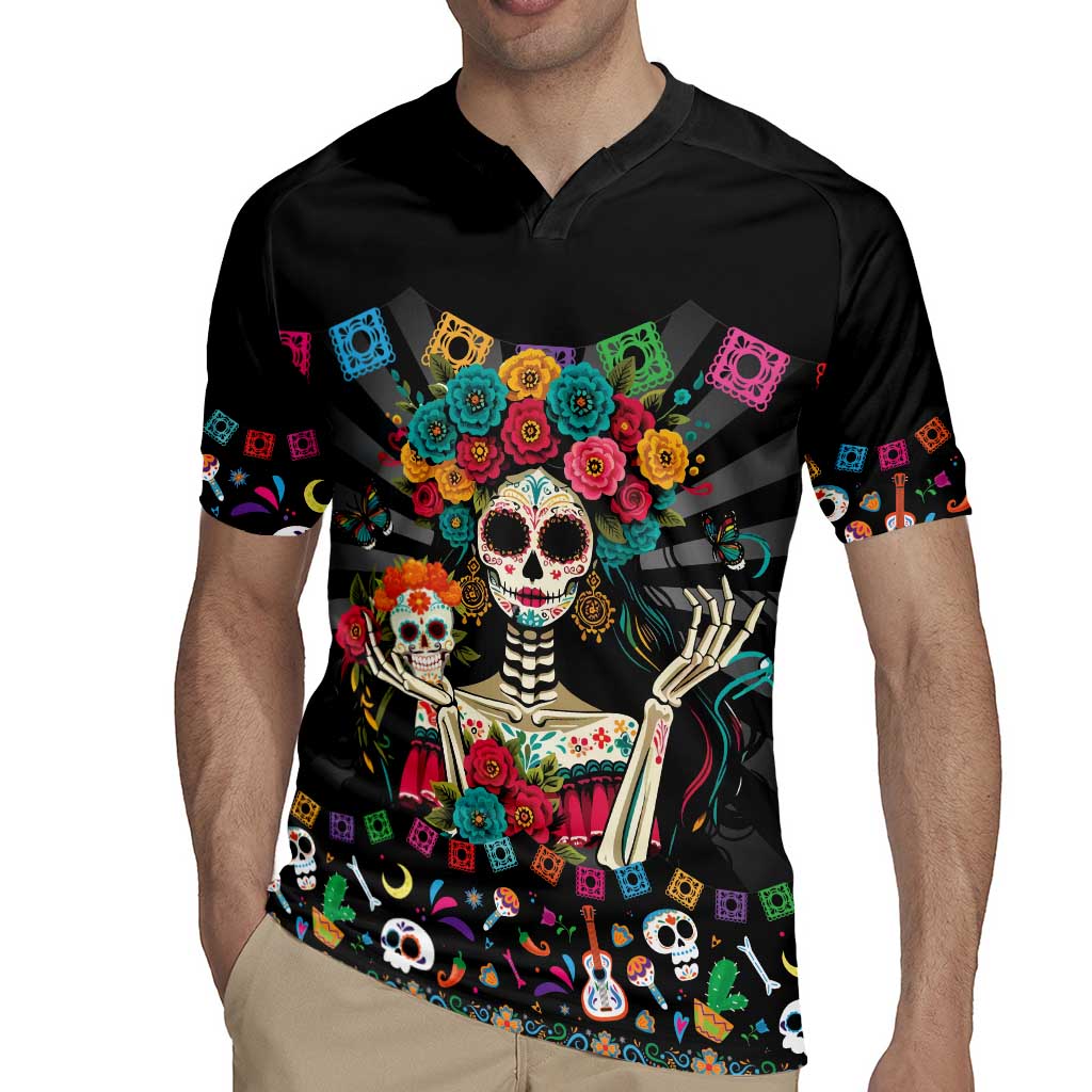 Mexican La Catrina Rugby Jersey Viva Mexico Dia De Muertos - Wonder Print Shop