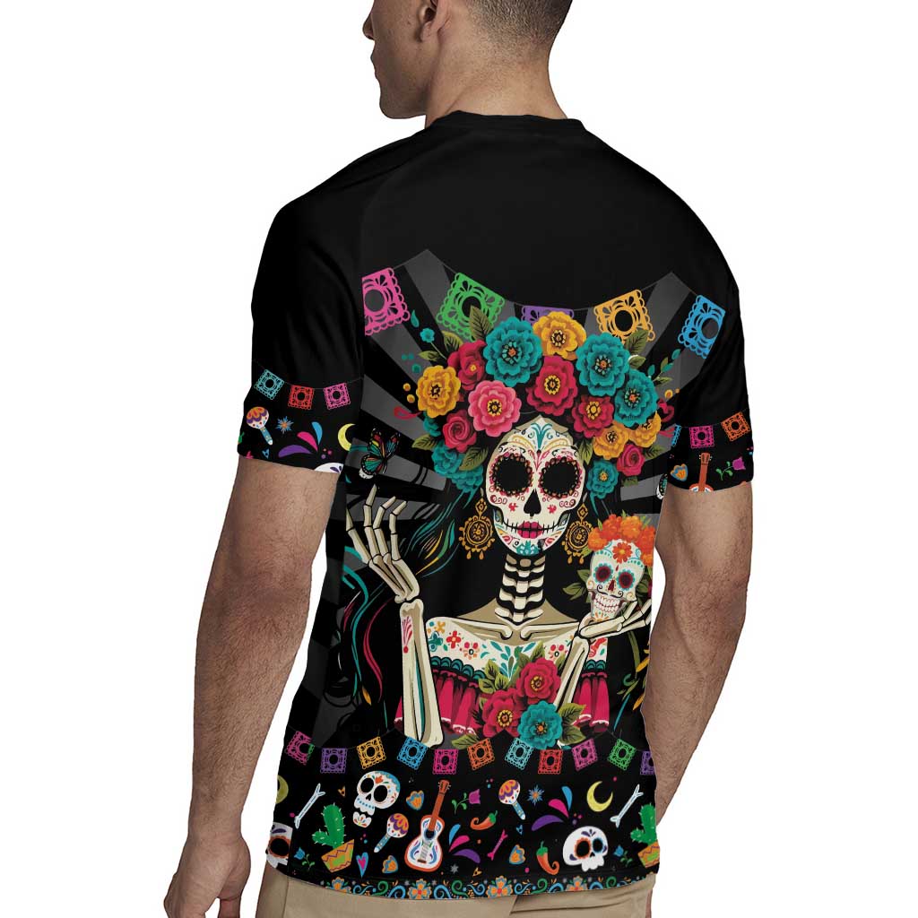Mexican La Catrina Rugby Jersey Viva Mexico Dia De Muertos - Wonder Print Shop