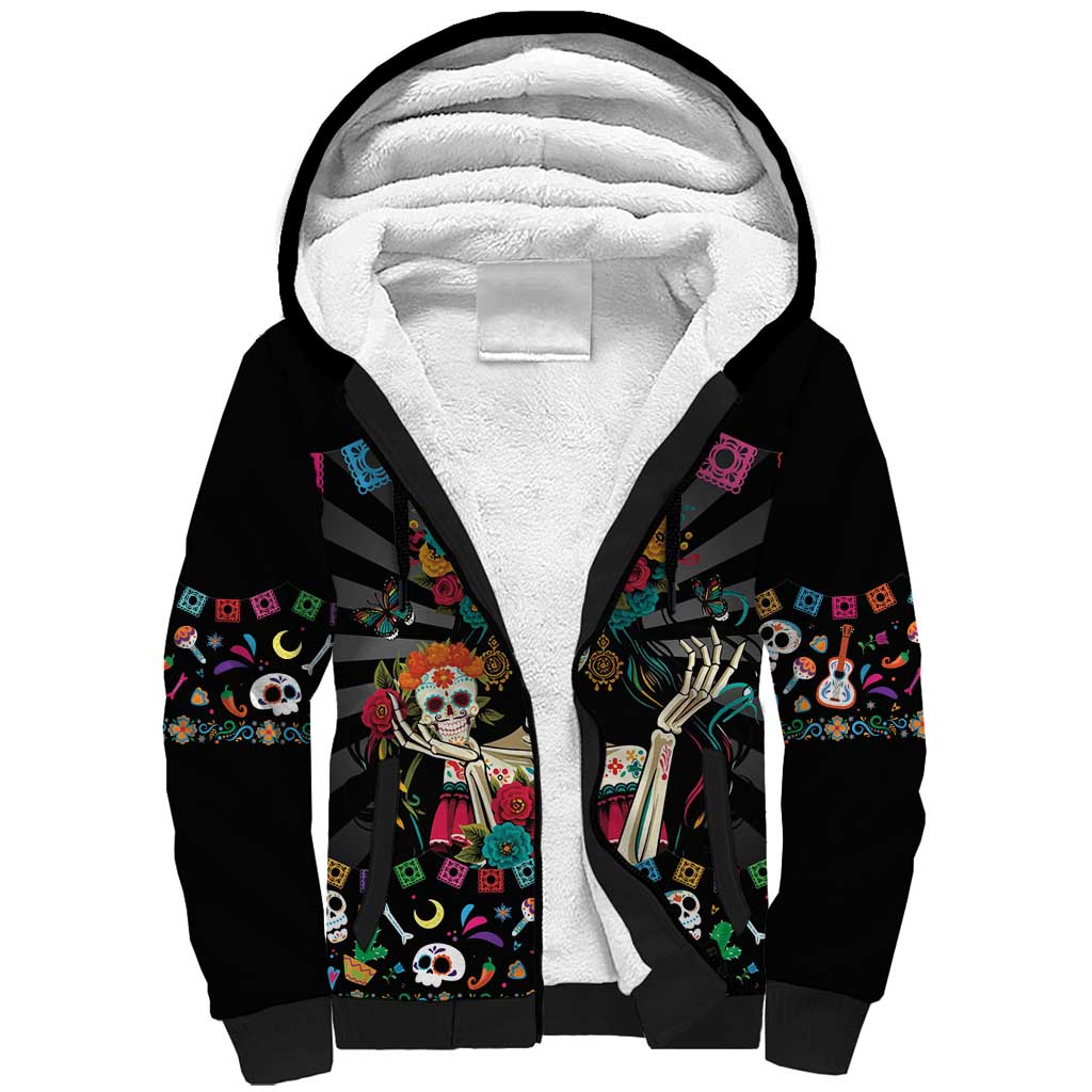 Mexican La Catrina Sherpa Hoodie Viva Mexico Dia De Muertos - Wonder Print Shop