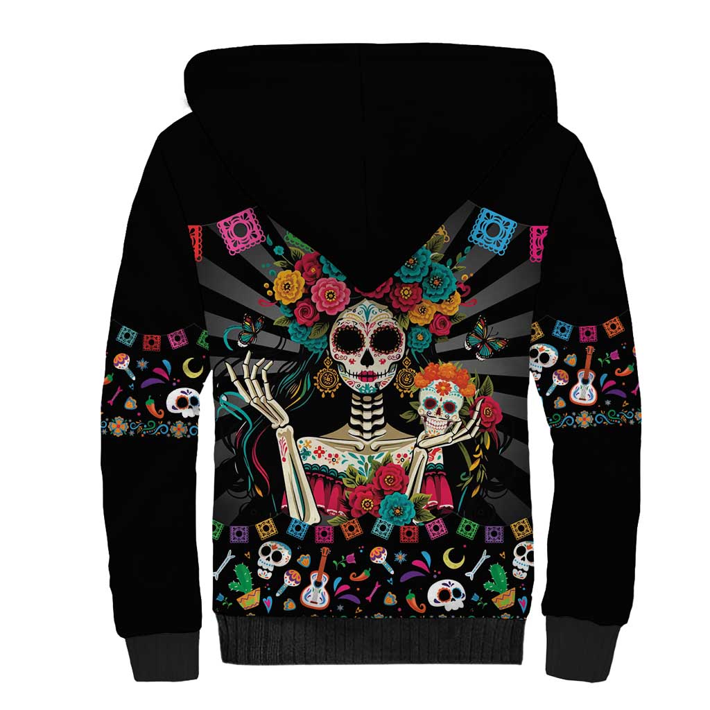 Mexican La Catrina Sherpa Hoodie Viva Mexico Dia De Muertos - Wonder Print Shop