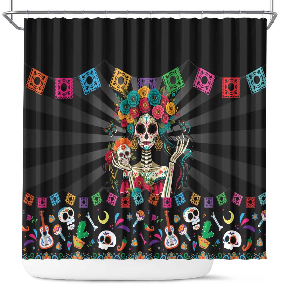 Mexican La Catrina Shower Curtain Viva Mexico Dia De Muertos - Wonder Print Shop