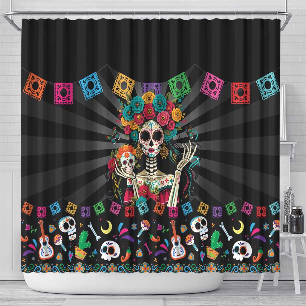 Mexican La Catrina Shower Curtain Viva Mexico Dia De Muertos - Wonder Print Shop