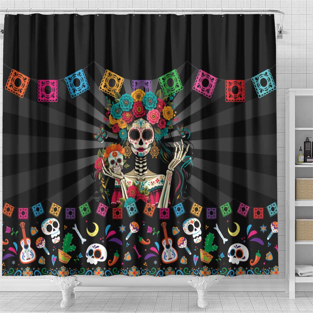Mexican La Catrina Shower Curtain Viva Mexico Dia De Muertos - Wonder Print Shop