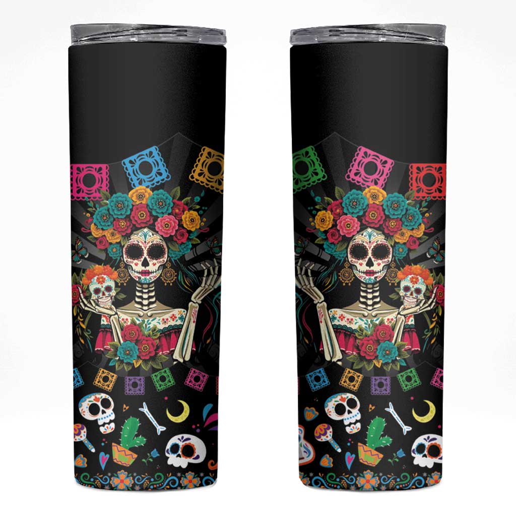 Mexican La Catrina Skinny Tumbler Viva Mexico Dia De Muertos - Wonder Print Shop