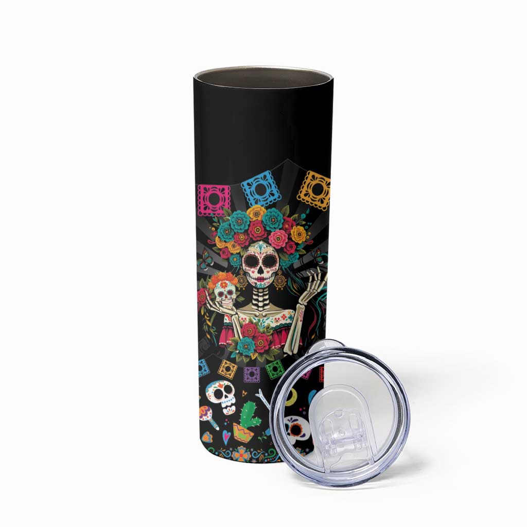 Mexican La Catrina Skinny Tumbler Viva Mexico Dia De Muertos - Wonder Print Shop