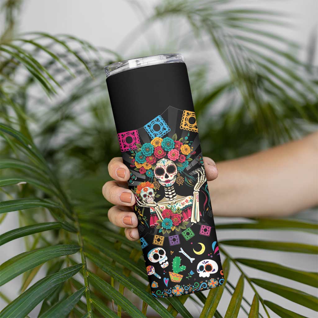 Mexican La Catrina Skinny Tumbler Viva Mexico Dia De Muertos - Wonder Print Shop