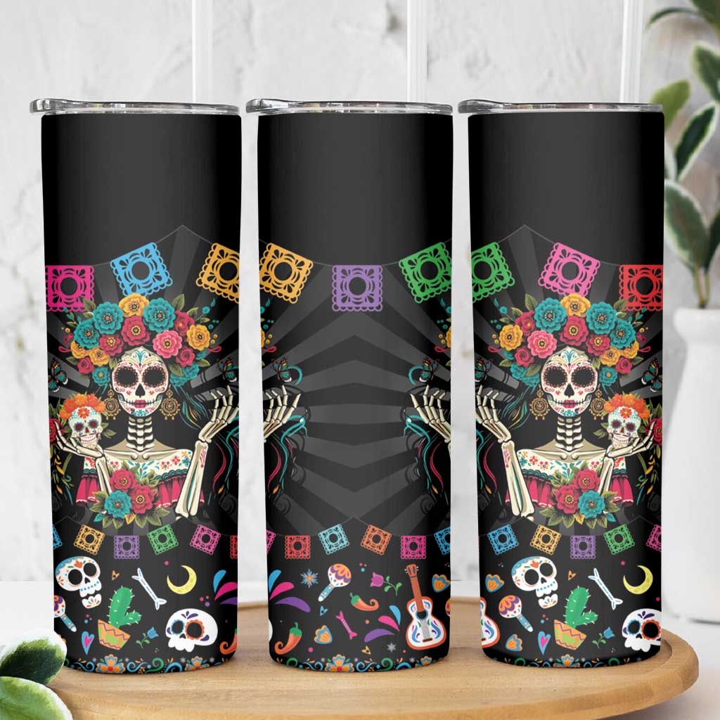 Mexican La Catrina Skinny Tumbler Viva Mexico Dia De Muertos - Wonder Print Shop
