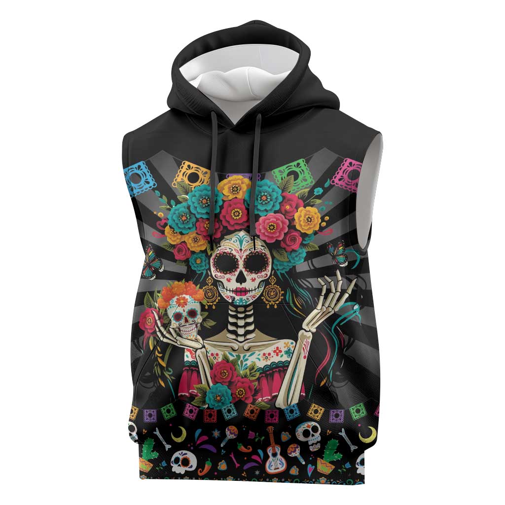 Mexican La Catrina Sleeveless Hoodie Viva Mexico Dia De Muertos - Wonder Print Shop