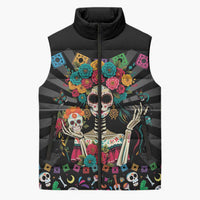 Mexican La Catrina Sleeveless Puffer Jacket Viva Mexico Dia De Muertos - Wonder Print Shop