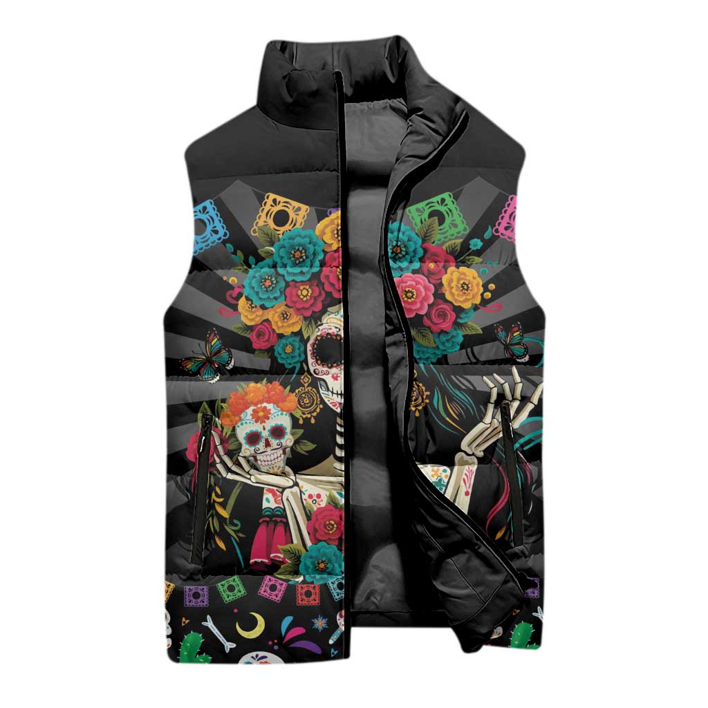 Mexican La Catrina Sleeveless Puffer Jacket Viva Mexico Dia De Muertos - Wonder Print Shop