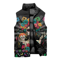 Mexican La Catrina Sleeveless Puffer Jacket Viva Mexico Dia De Muertos - Wonder Print Shop