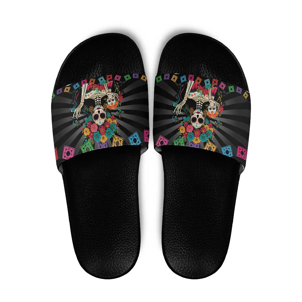 Mexican La Catrina Slide Sandals Viva Mexico Dia De Muertos - Wonder Print Shop