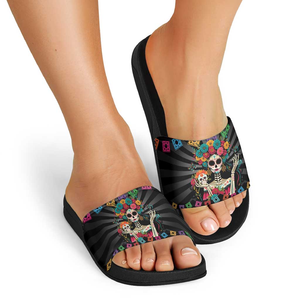 Mexican La Catrina Slide Sandals Viva Mexico Dia De Muertos - Wonder Print Shop