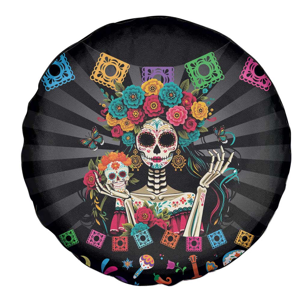 Mexican La Catrina Spare Tire Cover Viva Mexico Dia De Muertos - Wonder Print Shop