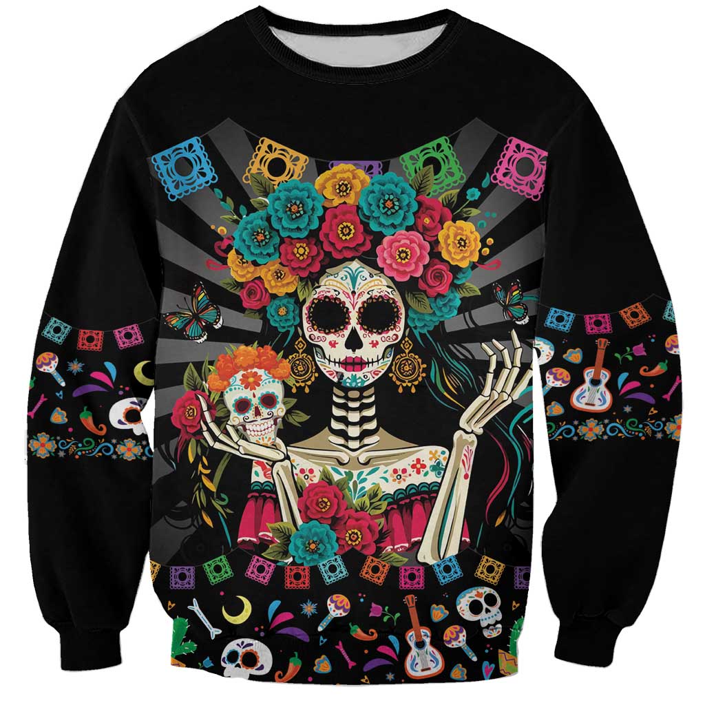 Mexican La Catrina Sweatshirt Viva Mexico Dia De Muertos - Wonder Print Shop