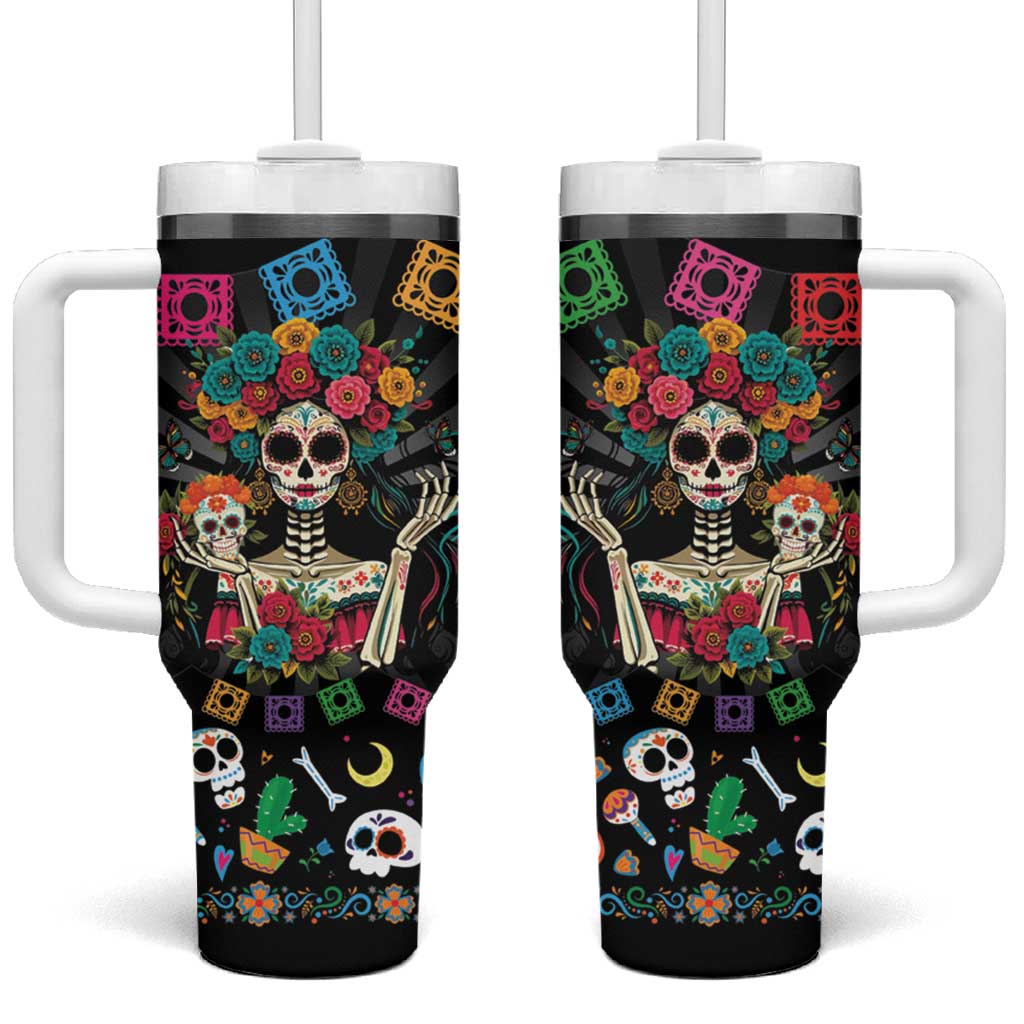Mexican La Catrina Tumbler With Handle Viva Mexico Dia De Muertos - Wonder Print Shop