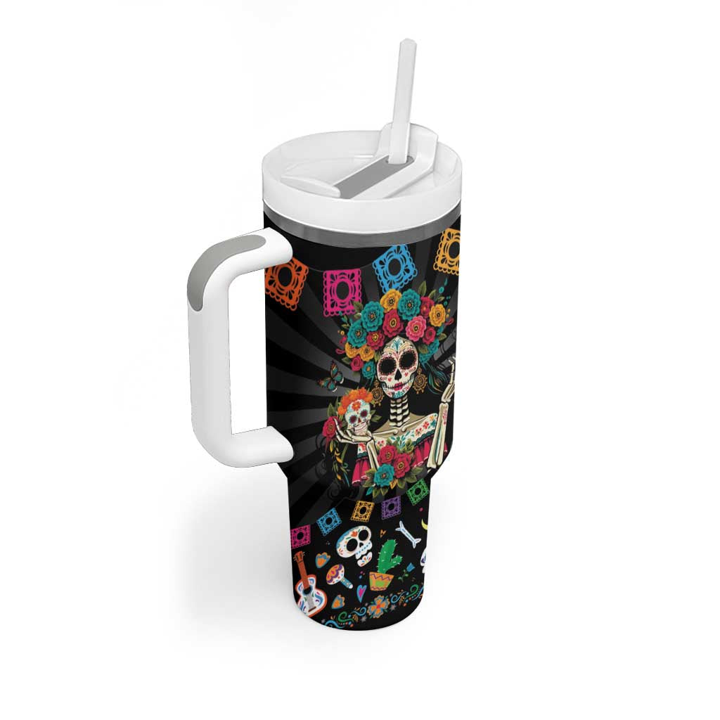 Mexican La Catrina Tumbler With Handle Viva Mexico Dia De Muertos - Wonder Print Shop