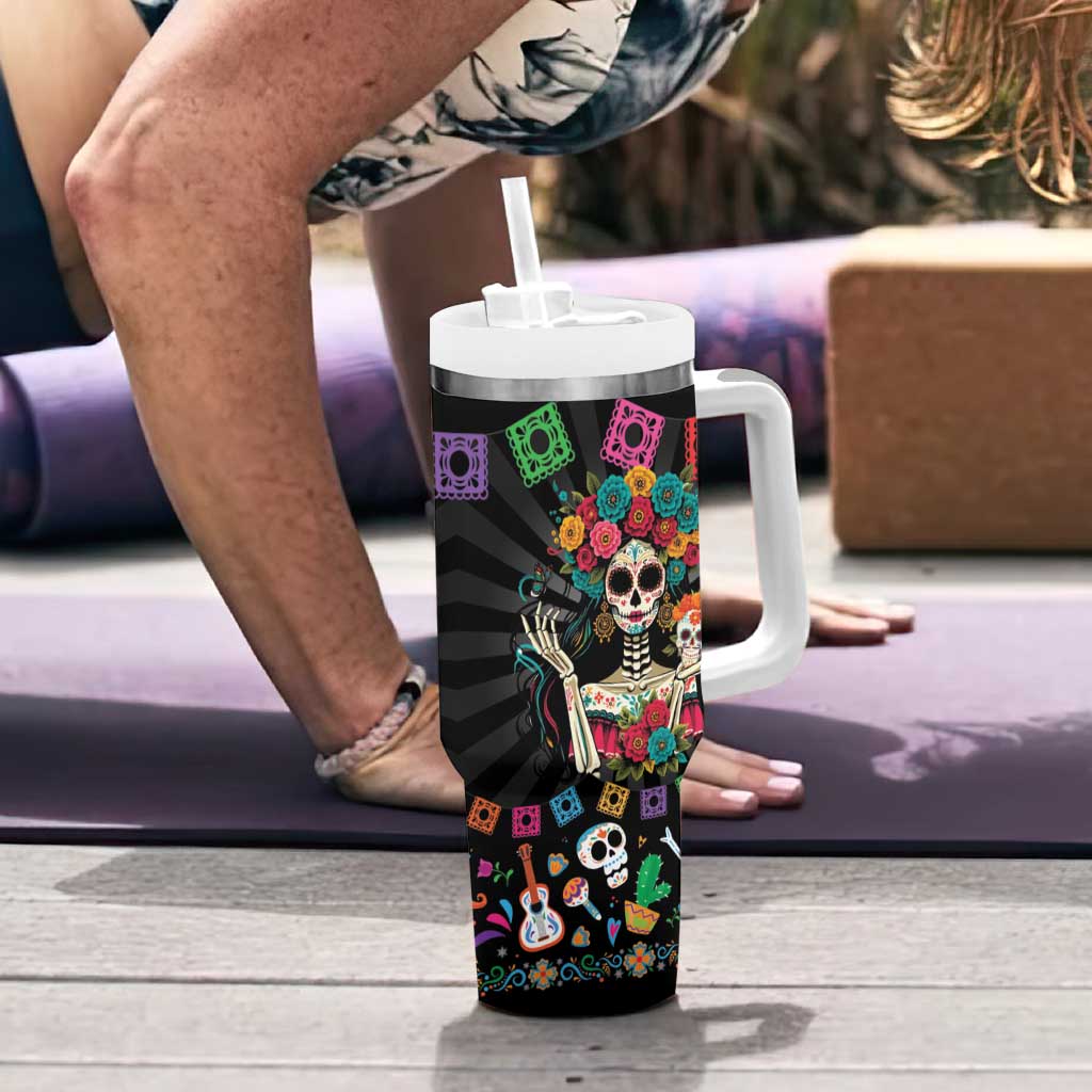 Mexican La Catrina Tumbler With Handle Viva Mexico Dia De Muertos - Wonder Print Shop