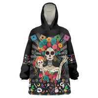Mexican La Catrina Wearable Blanket Hoodie Viva Mexico Dia De Muertos - Wonder Print Shop