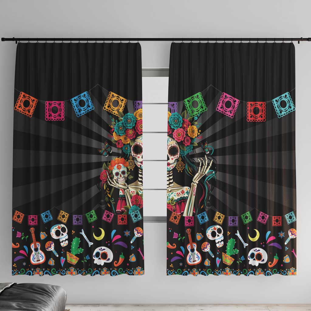 Mexican La Catrina Window Curtain Viva Mexico Dia De Muertos - Wonder Print Shop
