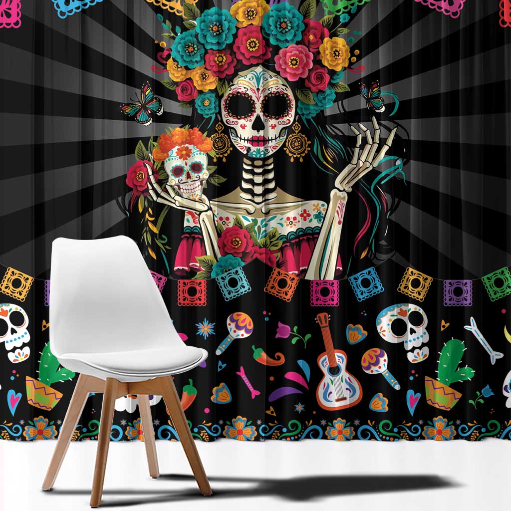 Mexican La Catrina Window Curtain Viva Mexico Dia De Muertos - Wonder Print Shop