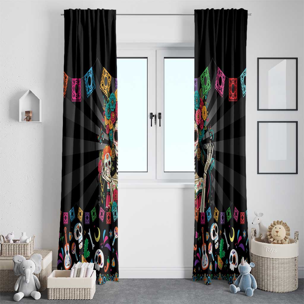 Mexican La Catrina Window Curtain Viva Mexico Dia De Muertos - Wonder Print Shop