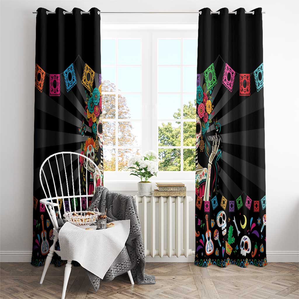 Mexican La Catrina Window Curtain Viva Mexico Dia De Muertos - Wonder Print Shop