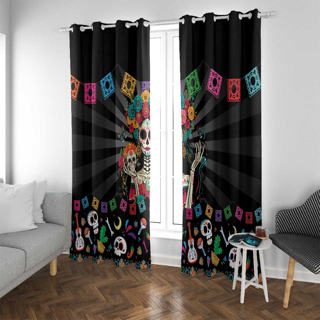 Mexican La Catrina Window Curtain Viva Mexico Dia De Muertos - Wonder Print Shop