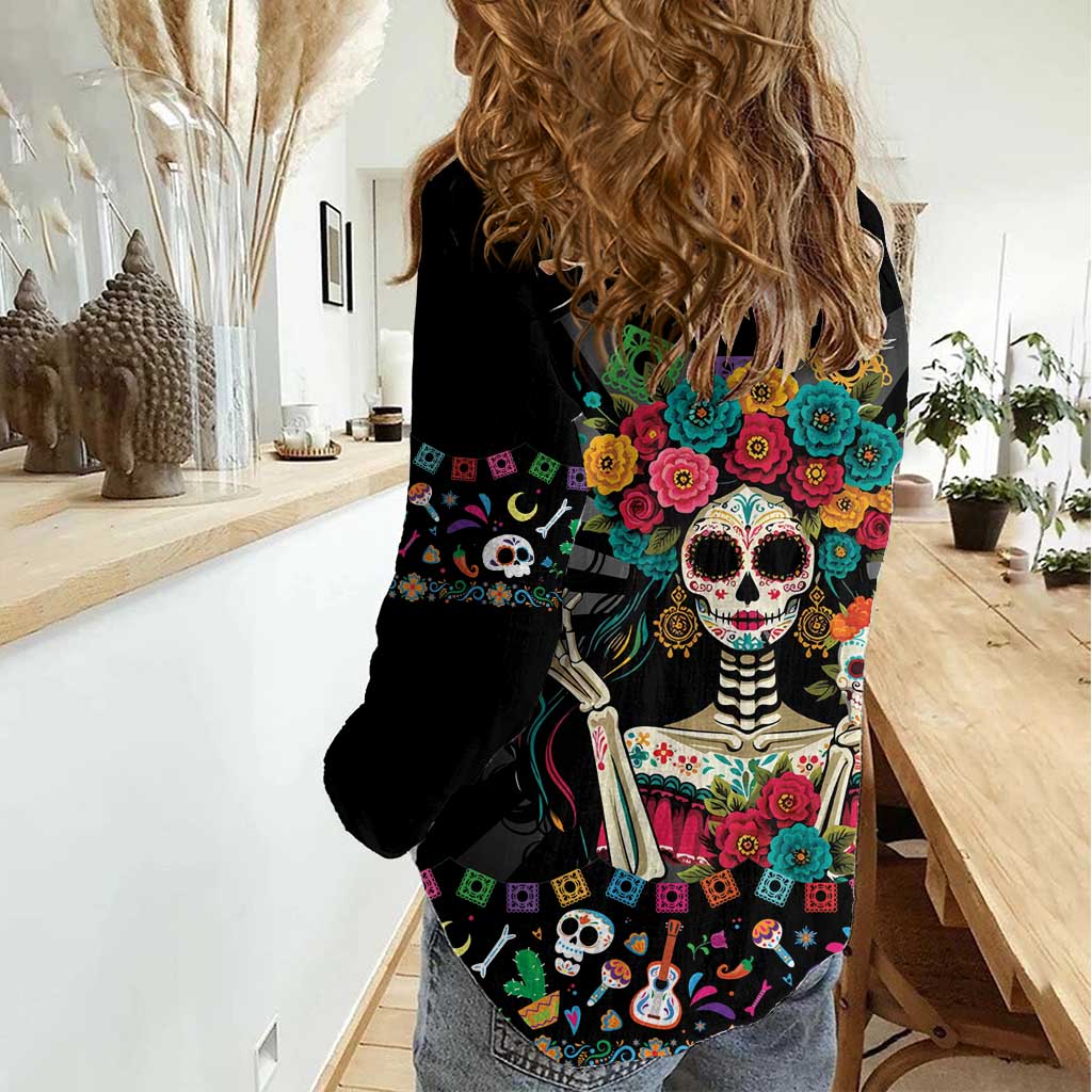 Mexican La Catrina Women Casual Shirt Viva Mexico Dia De Muertos - Wonder Print Shop