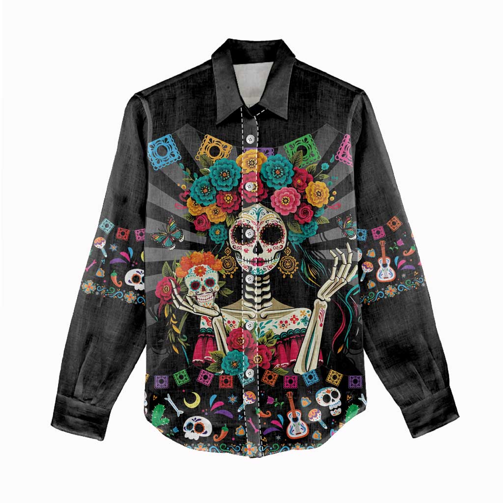 Mexican La Catrina Women Casual Shirt Viva Mexico Dia De Muertos - Wonder Print Shop