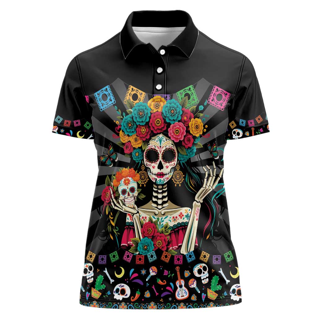 Mexican La Catrina Women Polo Shirt Viva Mexico Dia De Muertos - Wonder Print Shop