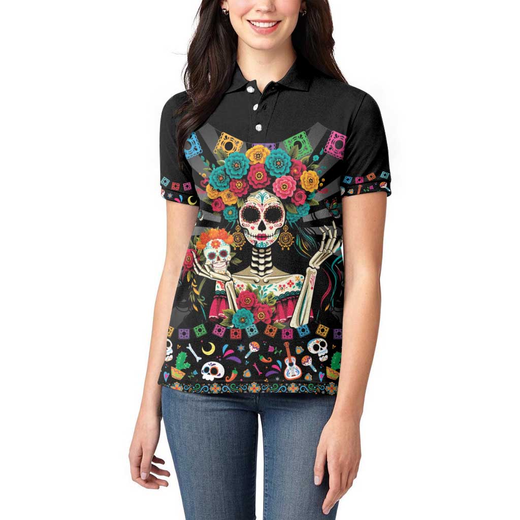 Mexican La Catrina Women Polo Shirt Viva Mexico Dia De Muertos - Wonder Print Shop