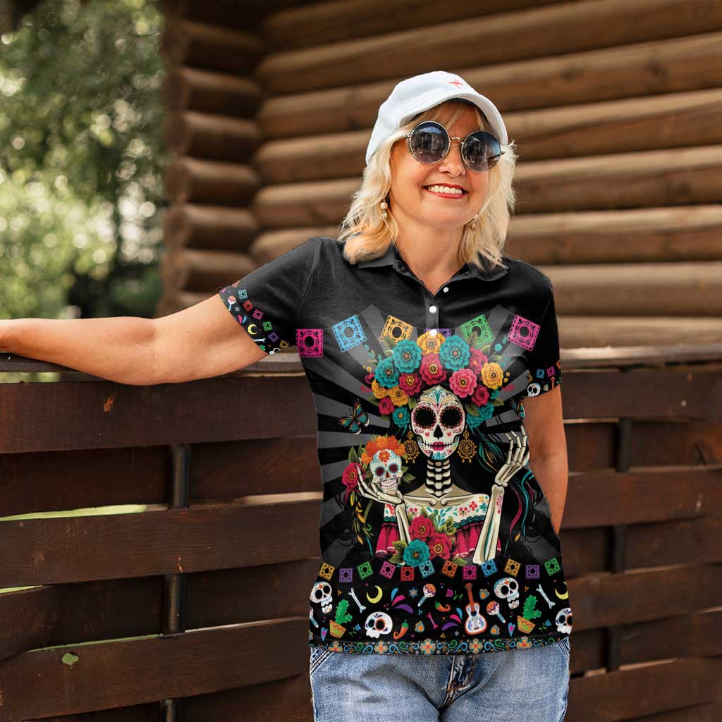 Mexican La Catrina Women Polo Shirt Viva Mexico Dia De Muertos - Wonder Print Shop