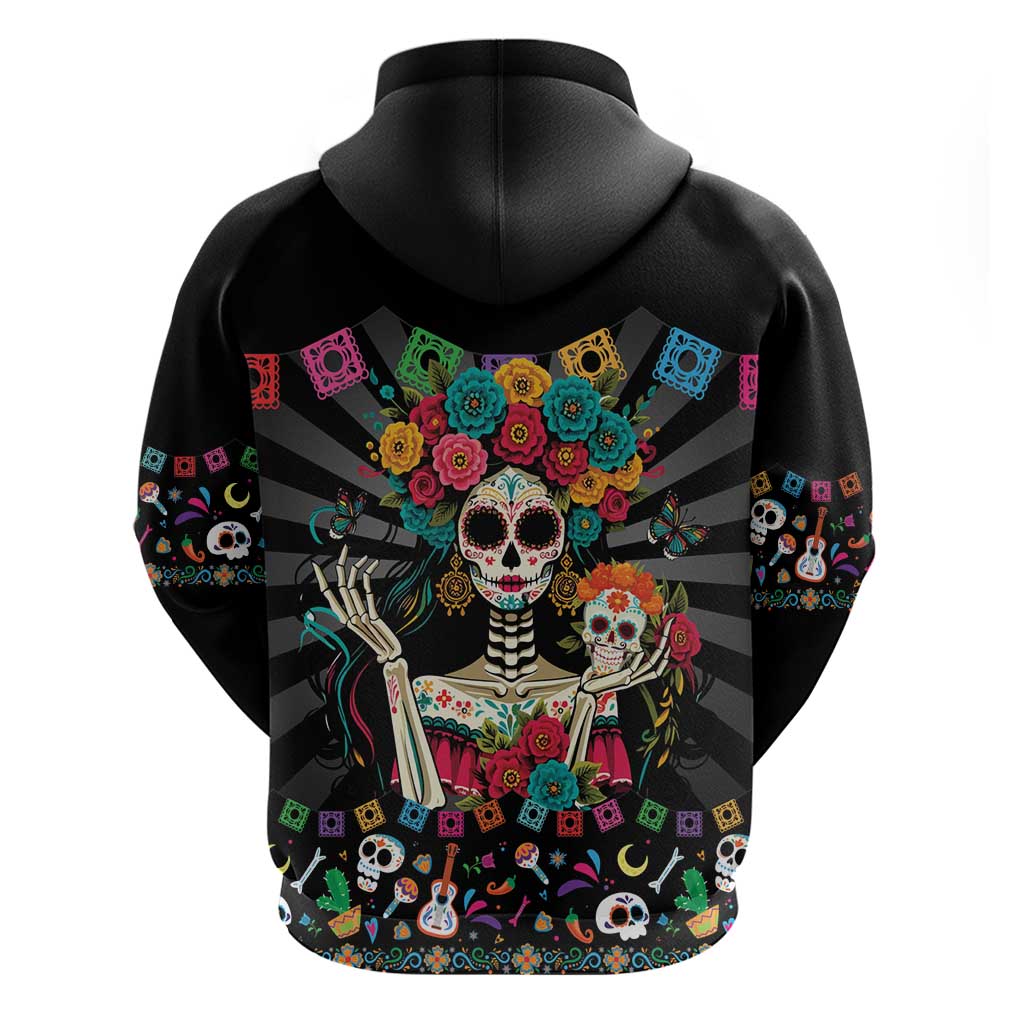 Mexican La Catrina Zip Hoodie Viva Mexico Dia De Muertos - Wonder Print Shop