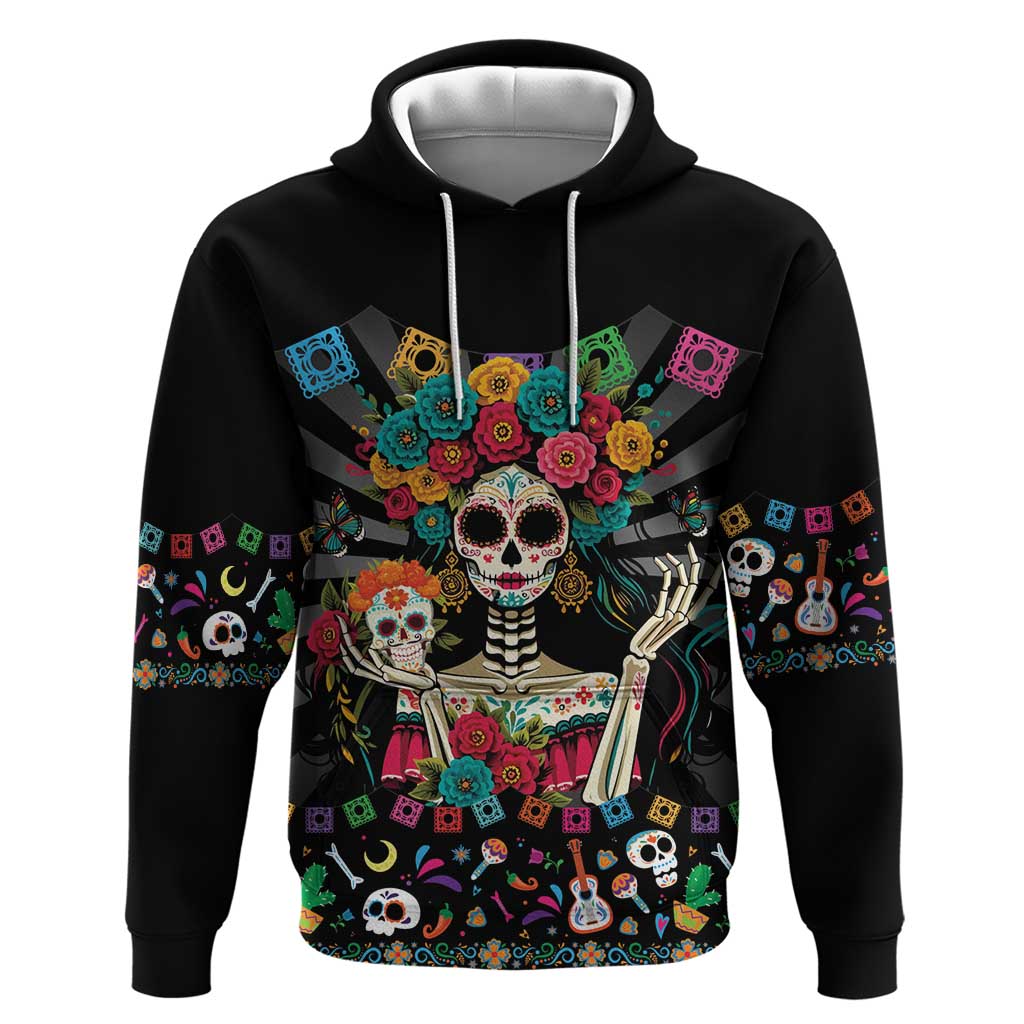 Mexican La Catrina Zip Hoodie Viva Mexico Dia De Muertos - Wonder Print Shop