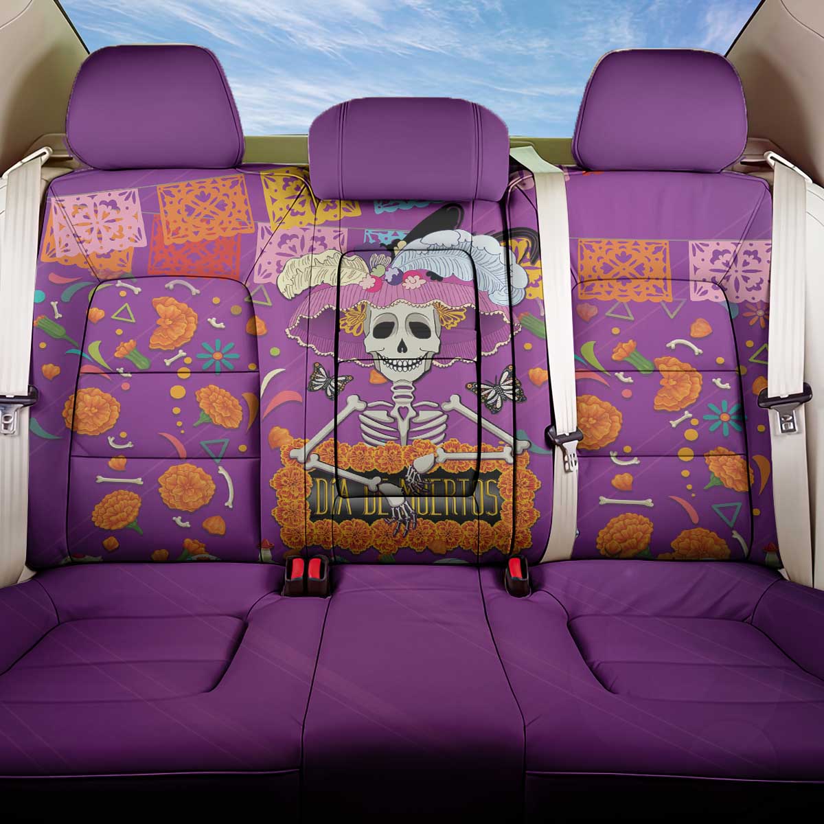 Dia De Muertos Mexico Back Car Seat Cover La Calavera Catrina - Wonder Print Shop