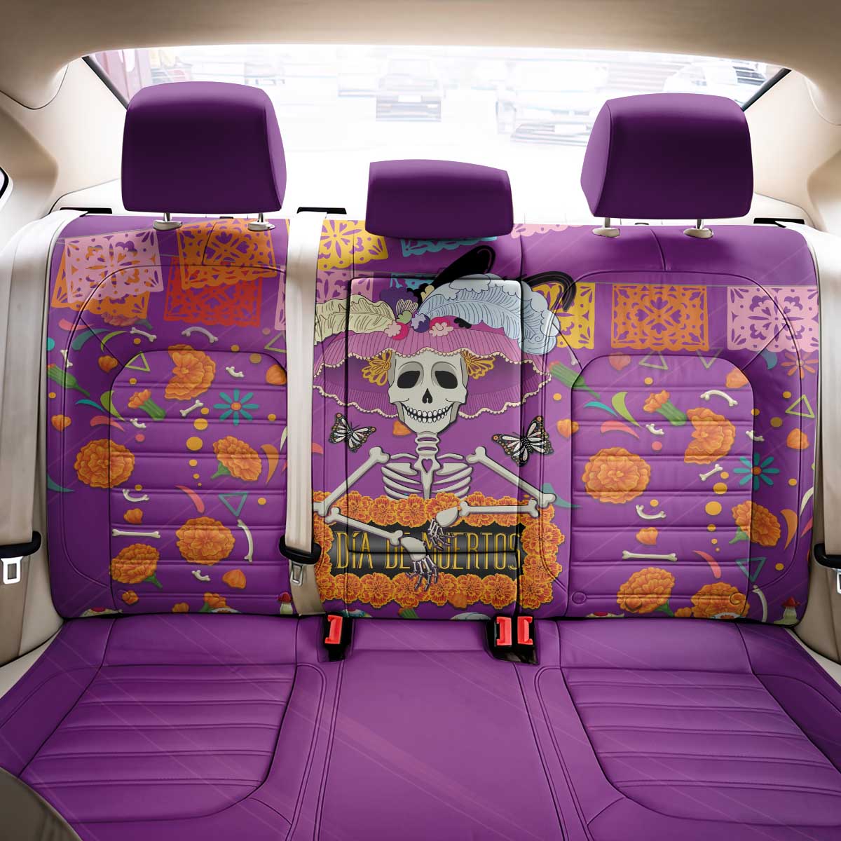 Dia De Muertos Mexico Back Car Seat Cover La Calavera Catrina - Wonder Print Shop