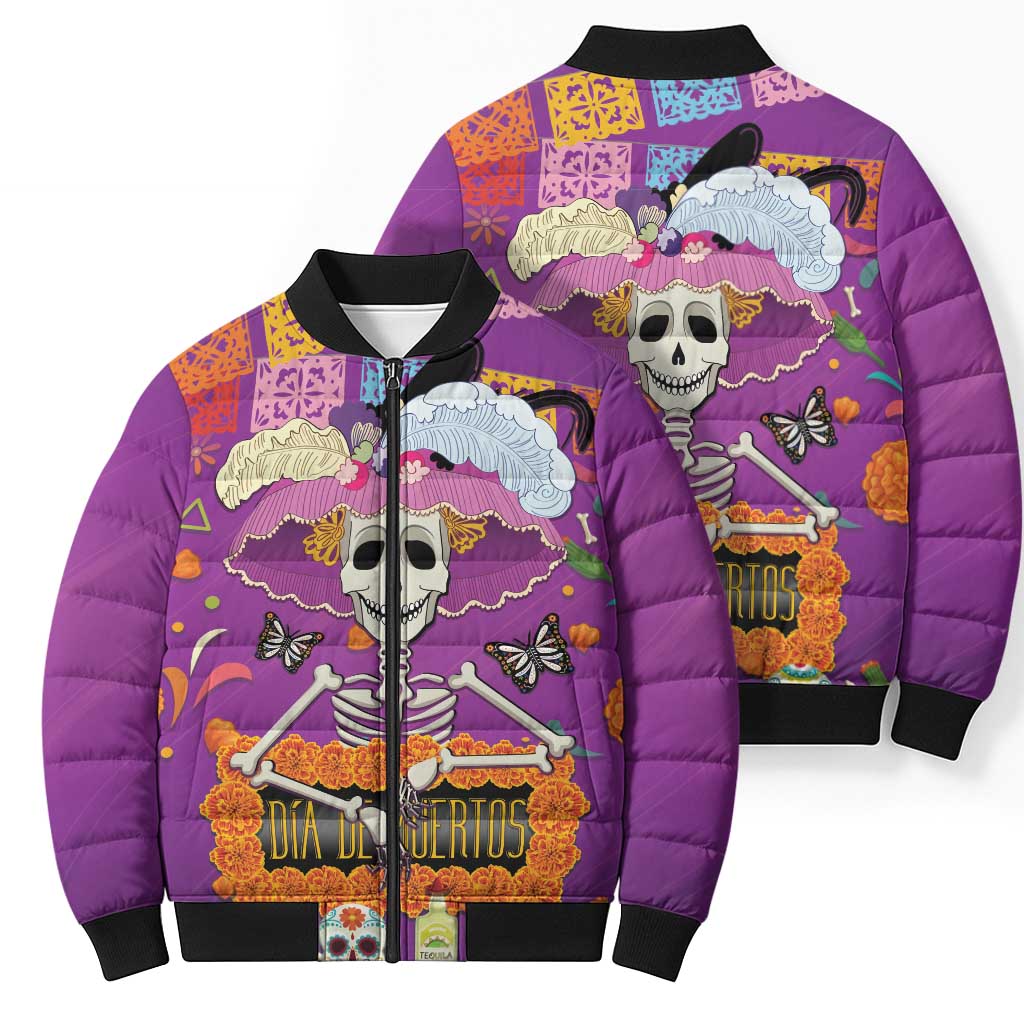 Dia De Muertos Mexico Bomber Puffer Jacket La Calavera Catrina - Wonder Print Shop