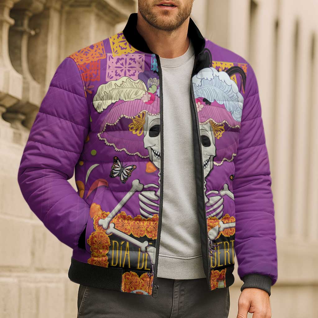 Dia De Muertos Mexico Bomber Puffer Jacket La Calavera Catrina - Wonder Print Shop