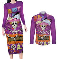 Dia De Muertos Mexico Couples Matching Long Sleeve Bodycon Dress and Long Sleeve Button Shirt La Calavera Catrina - Wonder Print Shop