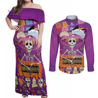 Dia De Muertos Mexico Couples Matching Off Shoulder Maxi Dress and Long Sleeve Button Shirt La Calavera Catrina - Wonder Print Shop