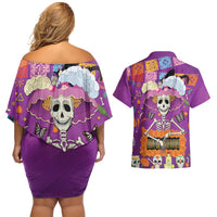 Dia De Muertos Mexico Couples Matching Off Shoulder Short Dress and Hawaiian Shirt La Calavera Catrina - Wonder Print Shop