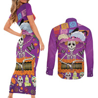 Dia De Muertos Mexico Couples Matching Short Sleeve Bodycon Dress and Long Sleeve Button Shirt La Calavera Catrina - Wonder Print Shop