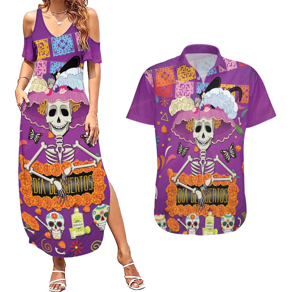Dia De Muertos Mexico Couples Matching Summer Maxi Dress and Hawaiian Shirt La Calavera Catrina - Wonder Print Shop