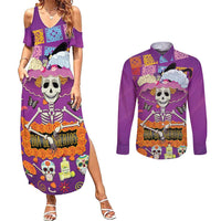 Dia De Muertos Mexico Couples Matching Summer Maxi Dress and Long Sleeve Button Shirt La Calavera Catrina - Wonder Print Shop