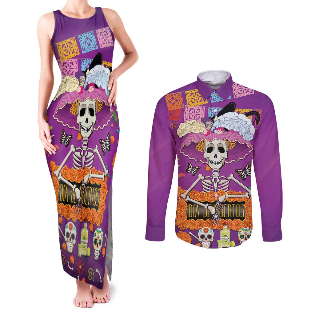 Dia De Muertos Mexico Couples Matching Tank Maxi Dress and Long Sleeve Button Shirt La Calavera Catrina - Wonder Print Shop